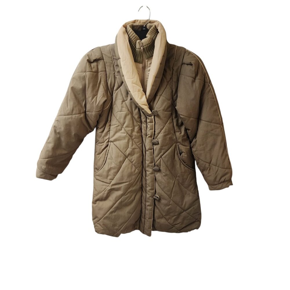 Chill Chasers Tan Vintage 80s Coat Jacket Women's Small Puffy Duffle FLAWS